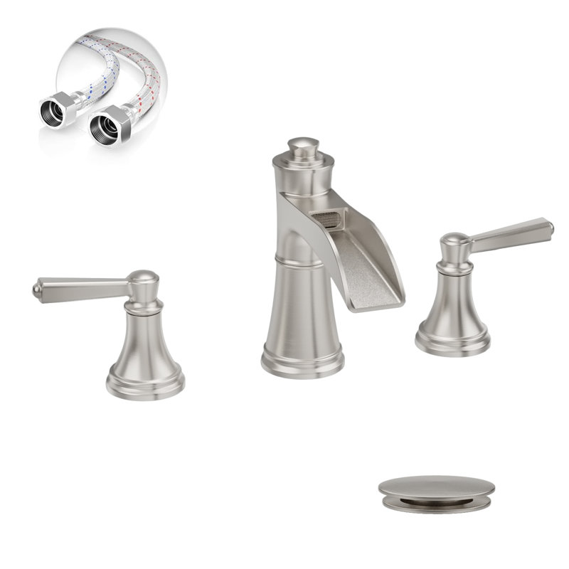 Chute d'eau 8 po Ensemble de robinet de salle de bain à deux poignées avec évier en métal, Nickel brossé