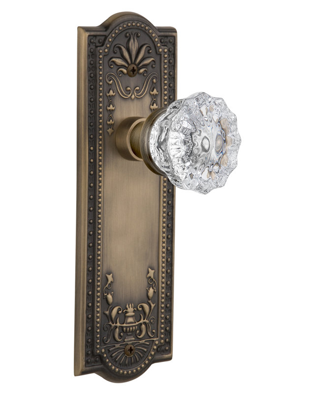 Plaque Meadows avec bouton de porte en cristal, Laiton antique