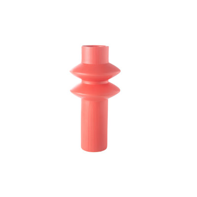 Vase en céramique avec soucoupes à bande centrale en relief et torche rouge matte