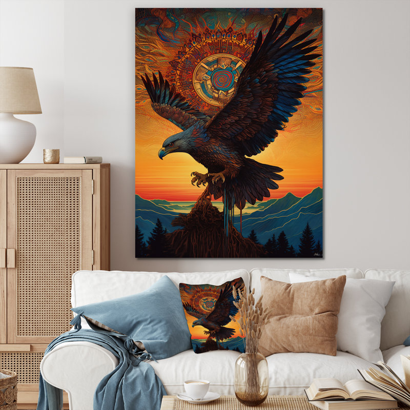 «Majestic Mystical Eagle in Sunset Sky», reproduction sur toile, Toile tendue, H 32 po x l 16 po x P 1 po