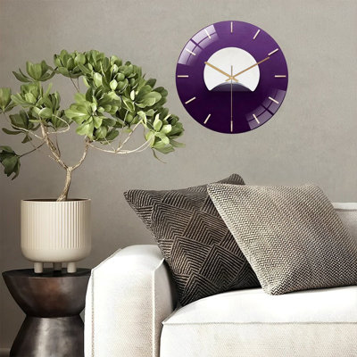 12" Round Tempered Glass Wall Clock with Silent Quartz Movement
