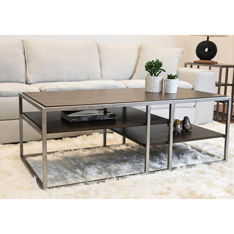 Table basse moderne en bois avec base en métal et tablette de rangement - l 50 po x P 26 po - H 18 po