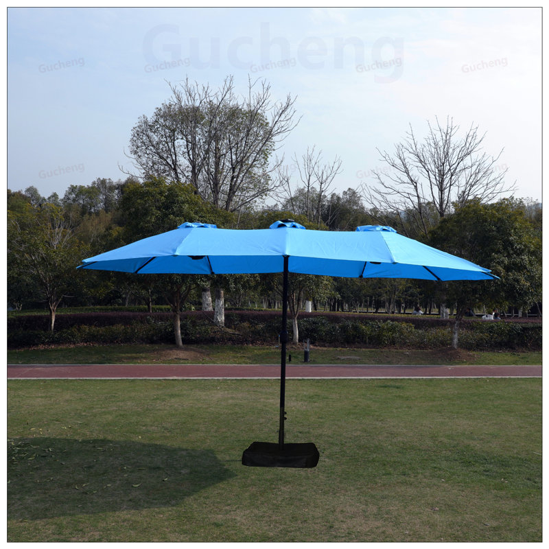 Grand parasol de marché pour terrasse simple à double face avec base durable pour un maximum d'ombre et de confort, Blue