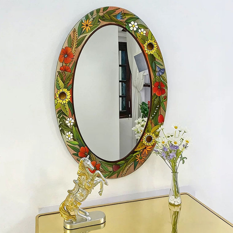 Miroirs muraux ovales en similicuir, H 35,43 po x l 23,62 po, Vert