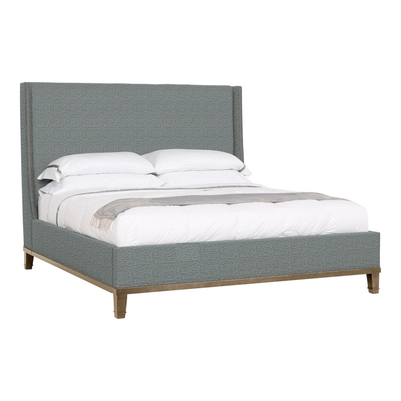 Michael Weiss Solid Wood Wingback Bed, Tuck Cobalt, Hampton