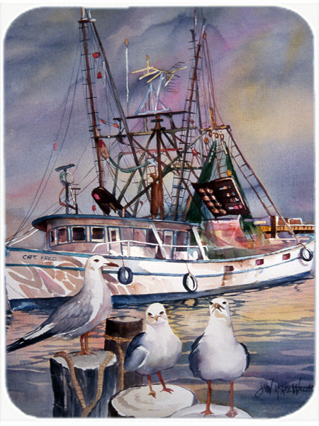 Caroline's Treasures Sea Gulls and Shrimp Boats Glass Cutting Board