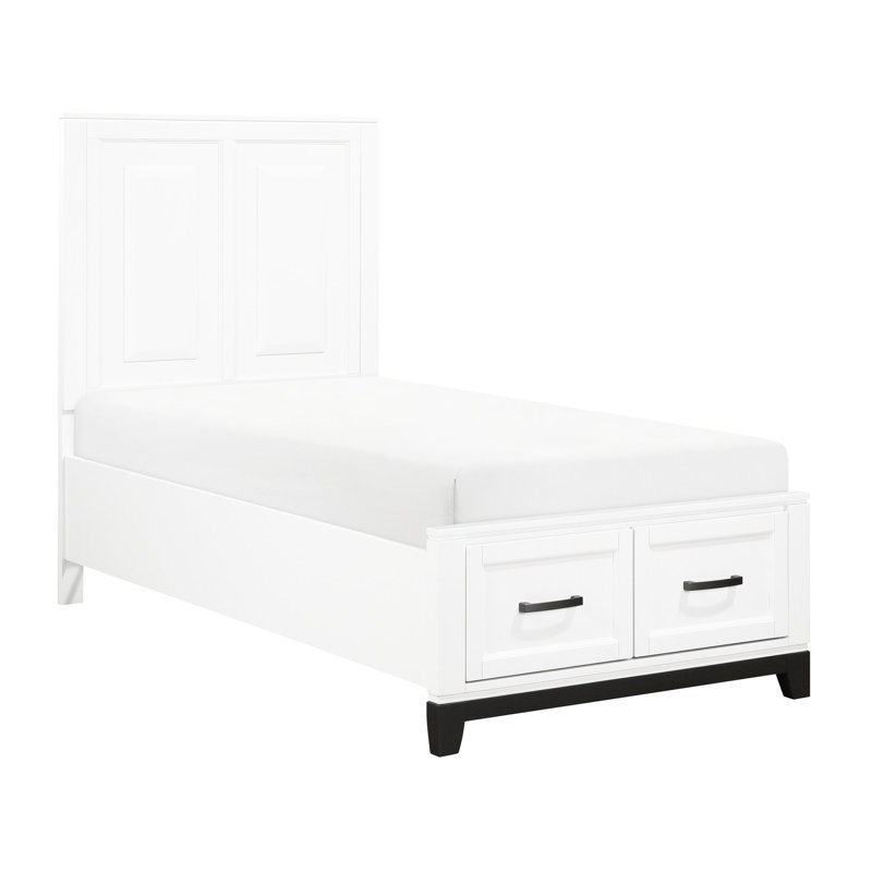 Lit plateforme simple avec rangement à finition blanche pour installation de meubles de chambre à coucher avec tiroirs à lattes
