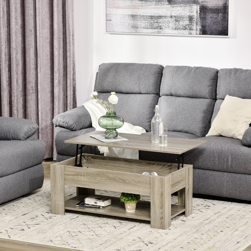 Table basse Adaisha avec plateau relevable et tablette de rangement, Gris