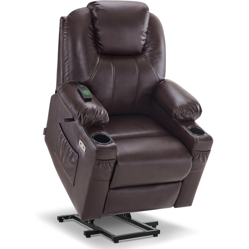 Caliah Small Power Lift Recliner Chair Sofa with Massage and Heat for Elderly, 3 Positions, 2 Side Pockets and Cup Holders, USB Ports, Faux Leather