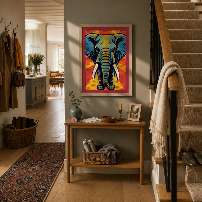 Power Elephant Pop Art - Framed Print, A1 - 84.1 x 59.4 cm, Oak