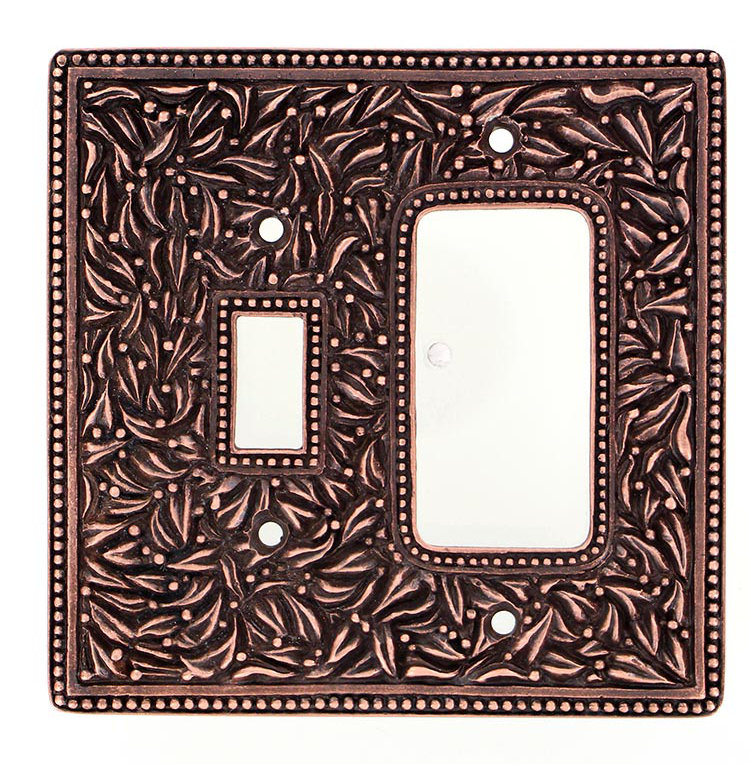 San Michele 2-Gang Toggle Light Switch / Rocker Combination Wall Plate, Antique Copper