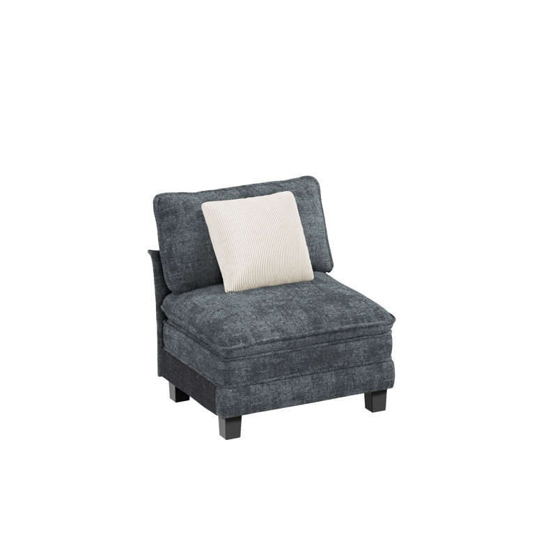 One Single Seat Without Armrests With One Extra Cushion, Navy Chenille