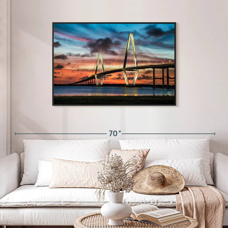 Le pont Ravenel à Charleston, Cadre flottant noir, 43 po x 29 po