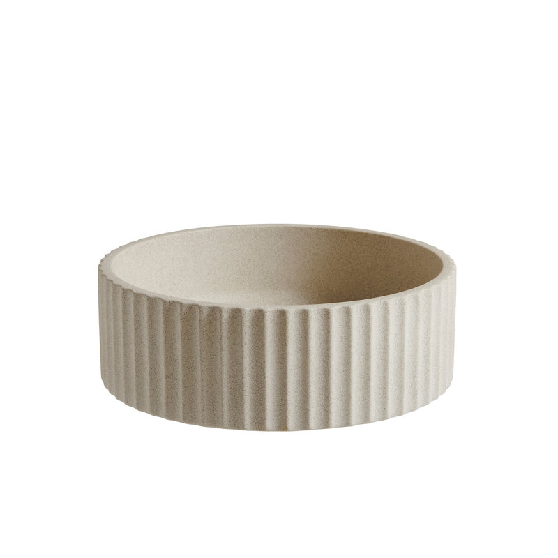 Lavabo de salle de bain de 35,5 cm (14 po), lavabo rond en microciment, sans meuble, sans robinetterie ni couvercle, couleur beige ciment