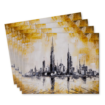Polyester Placemats Set of 4 - Abstract Gold City Design