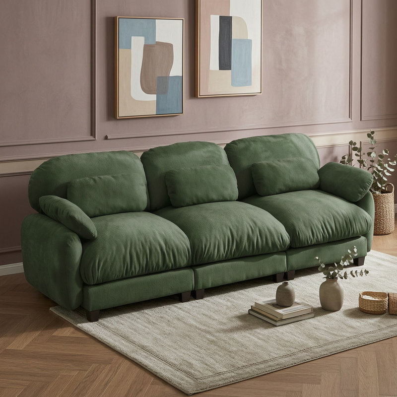 Canapé 3 places en chenille avec assise profonde et coussin lombaire, Vert