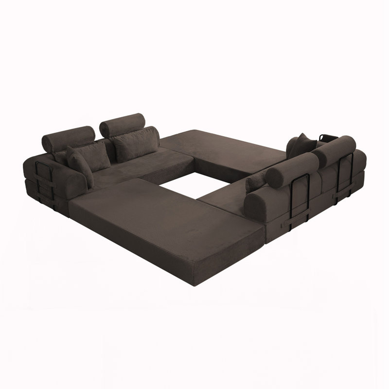 Canapé modulaire en L, Tissu brun