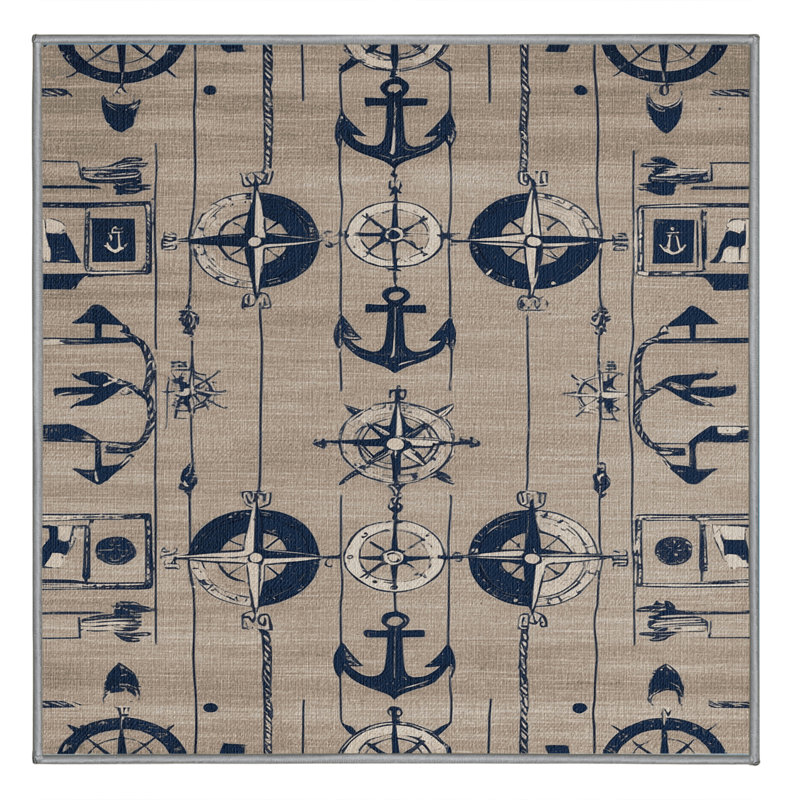 Washable Port markings Nautical Area Rug, Square 8'