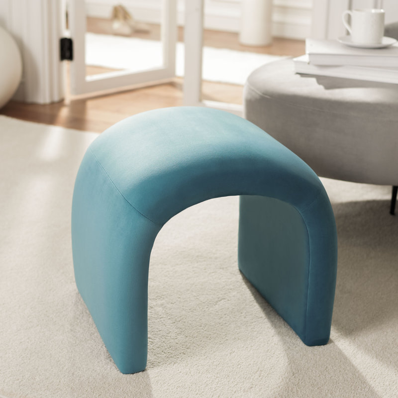 Andeana Upholstered Ottoman, Sea Blue Velvet