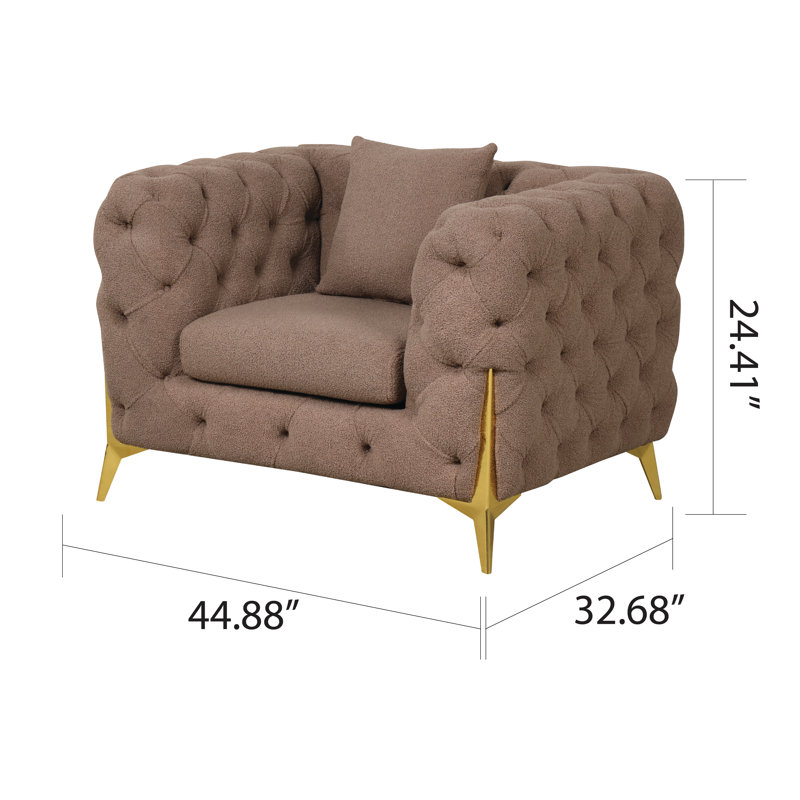Fauteuil en tissu 44,28 po Moore, Tissu brun bouclé