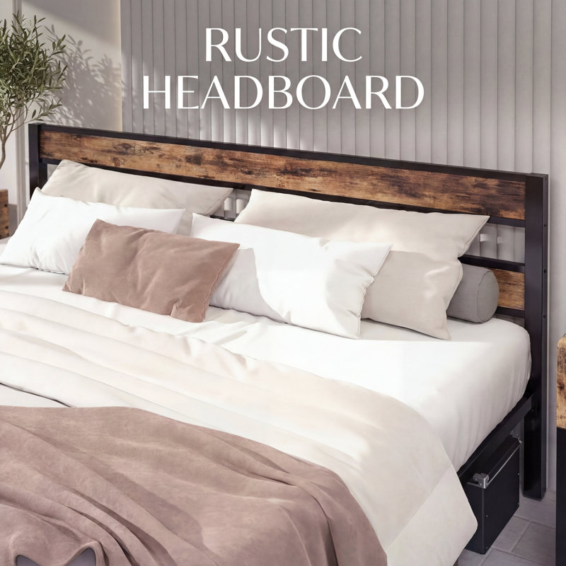 California King Bed Frame with Headboard, Modern Industrial Style with Strong Metal Support, Easy Assembly, No Spring Needed