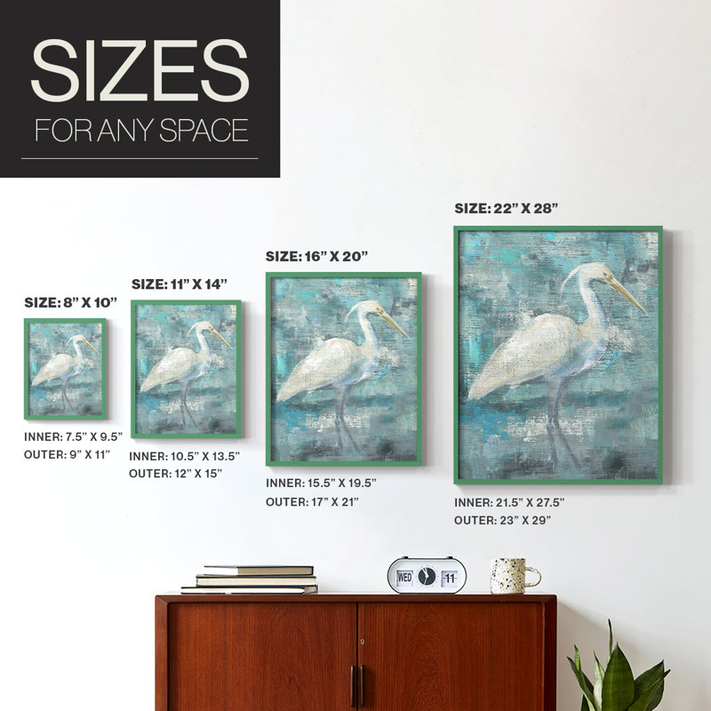 Impression encadrée Coastal Egret I-Premium - prête à être accrochée - aucun clou requis - aucun clou requis, Gris