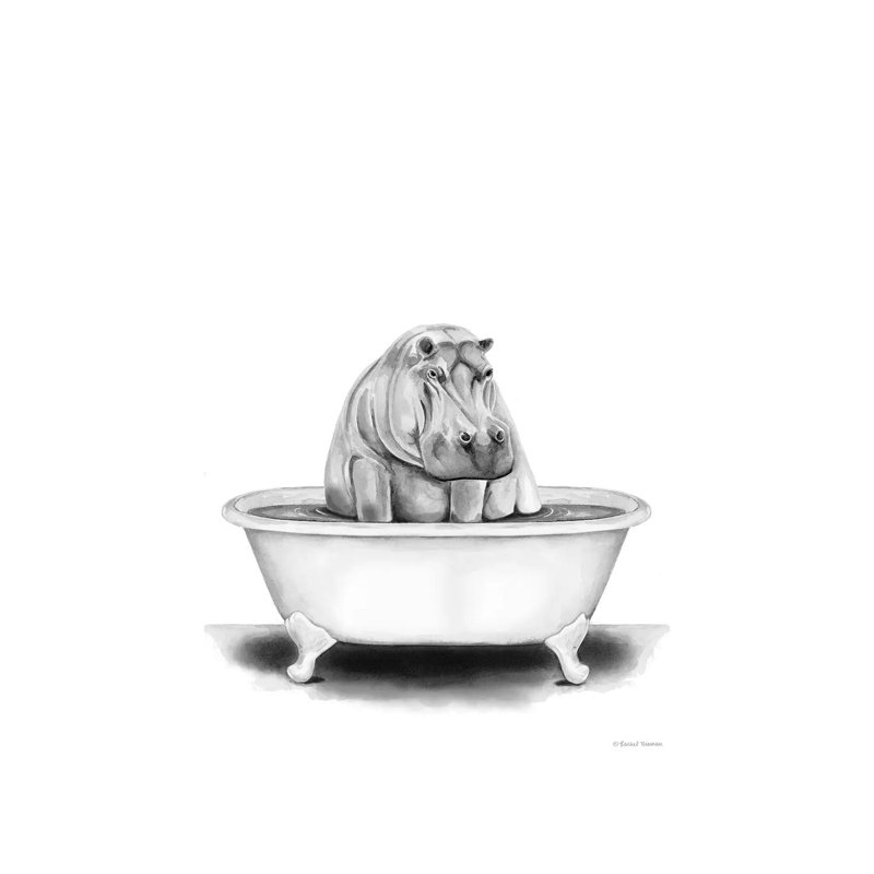 Hippo In Tub by Rachel Nieman - Print on Canvas, Wrapped Canvas, 101.6cm H x 66.04cm W x 3.81cm D