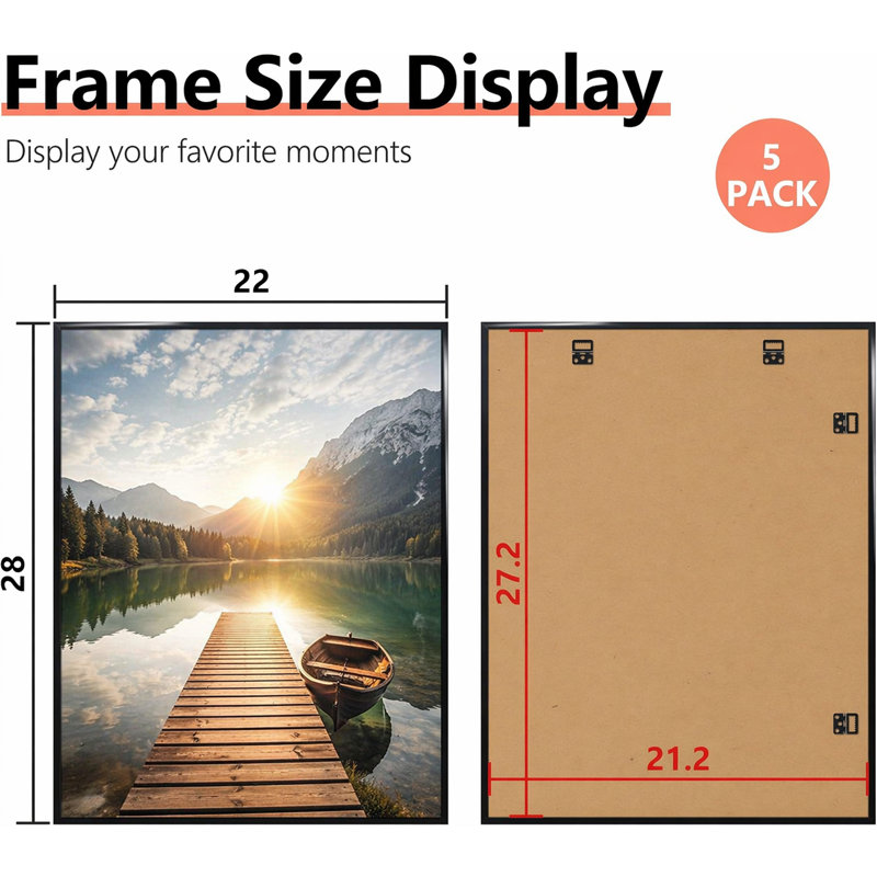 Poster Frame Set, Black Gallery Wall Frames , Black, 22" x 28"