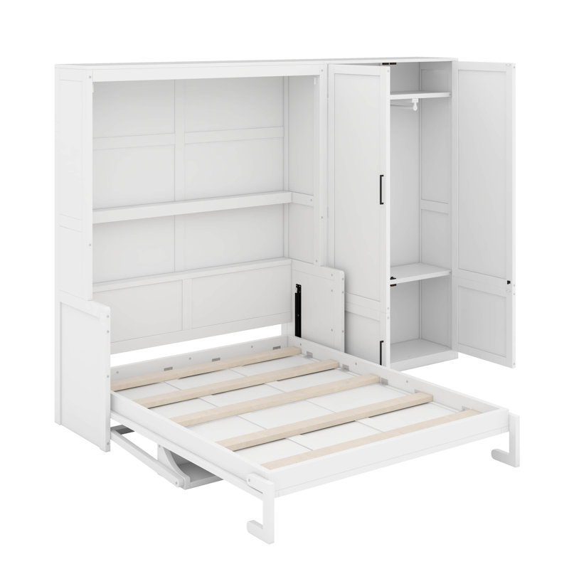 Queen Murphy Bed With Closet, White