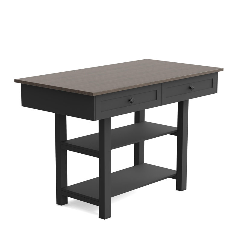 Nibbi 51.7" Console Table with 2 Wooden Drawers and Shelf,Metal Legs, Black