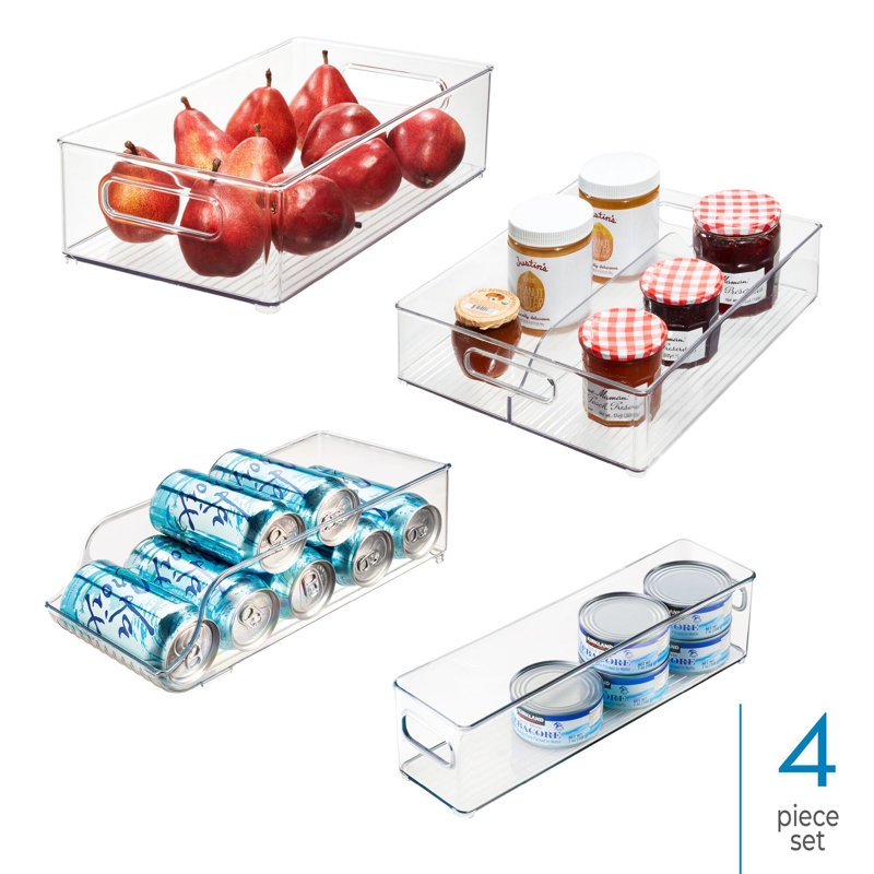 Ensemble de 4 bacs de rangement pour réfrigérateur iDesign 50% plastique recyclé, transparent