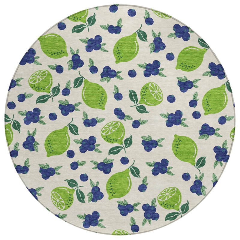 Machine Washable Indoor/Outdoor Adalaide ACN2354 Fruits Rug, Round 8'