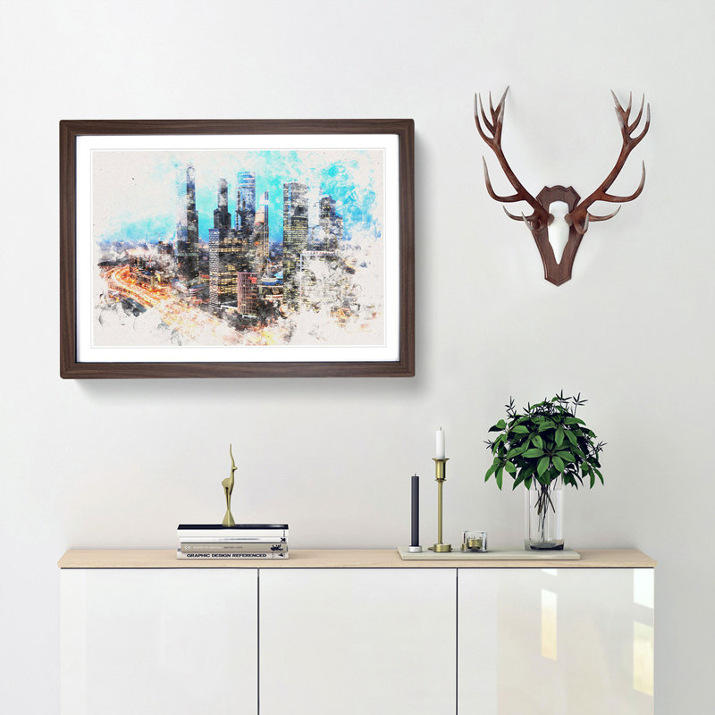 Moscow Russia Skyline - Framed Print, 62cm H x 87cm W x 2cm D, Walnut Framed