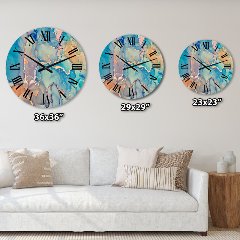 Horloge murale moderne bleue et orange, Grand
