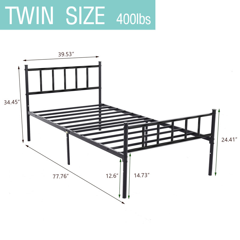 Base de lit plateforme en métal, Twin, Black
