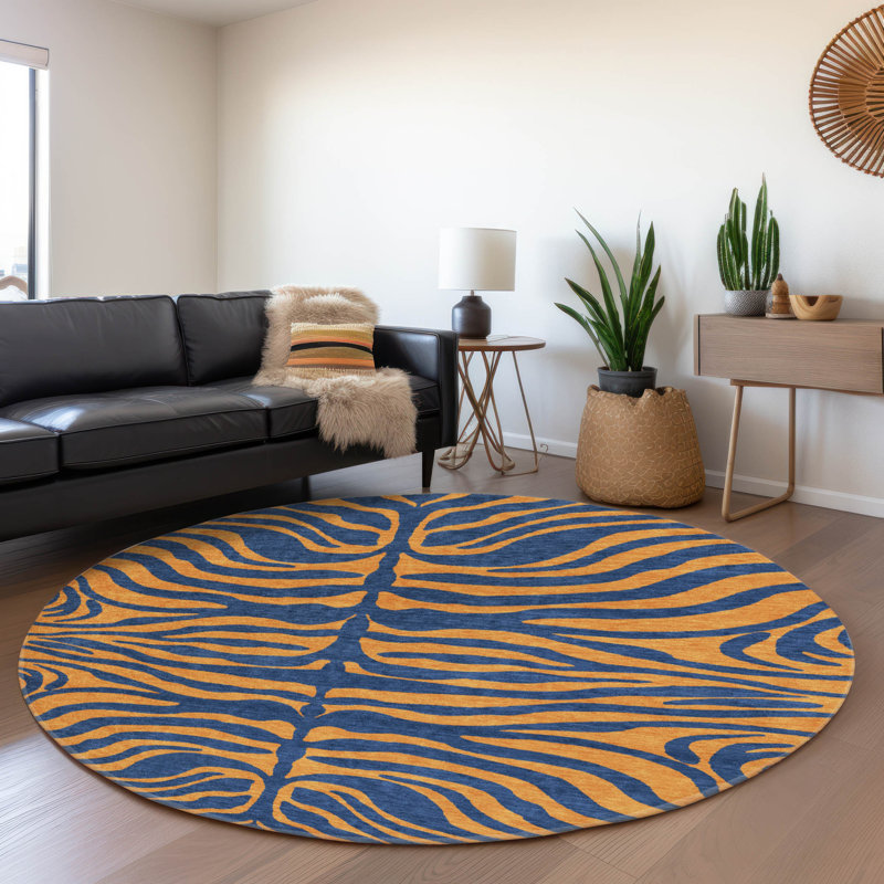 Premium Machine Washable Corum AMF1043 Animal Print Rug, Round 8'