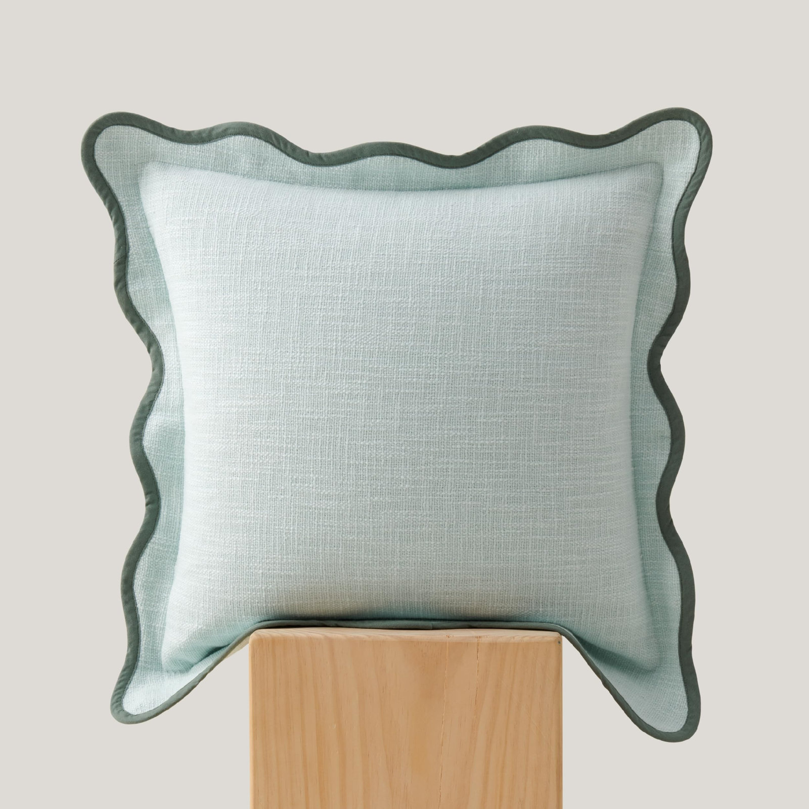 Cotton Scalloped Throw Pillow Cover, Aqua Mint