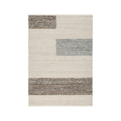 Rusy Medium Area Rug, Handwoven Classic Stripes, Gray Polyester