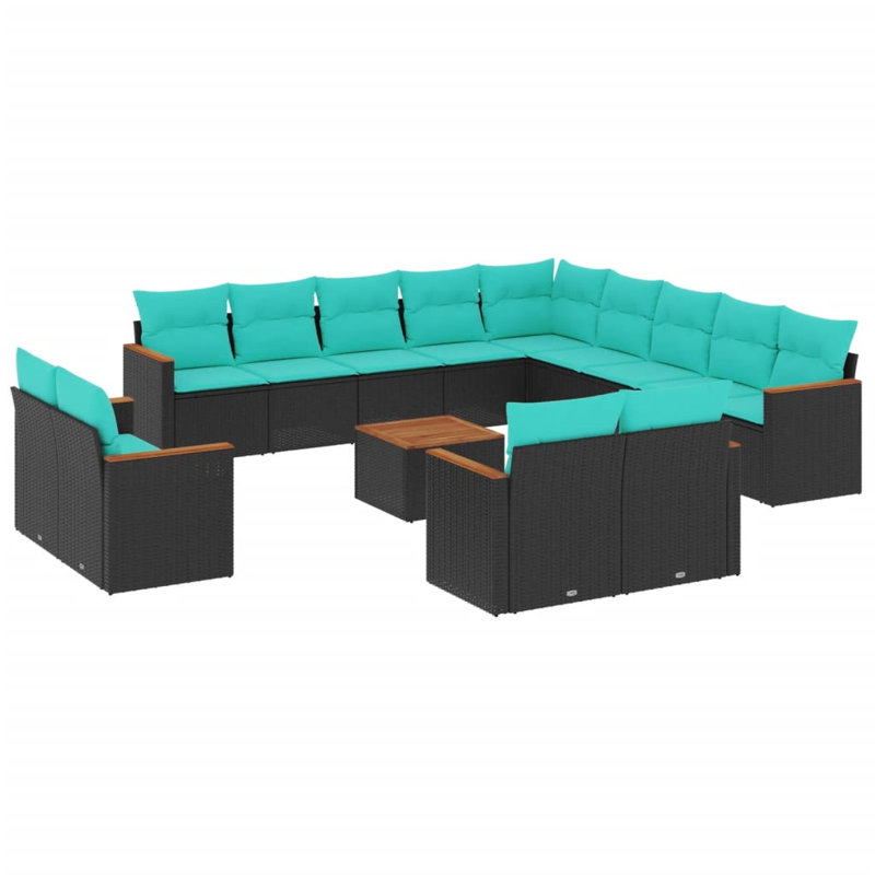  Ensemble de canapé de patio 14 pièces avec coussins en rotin de polyester noir