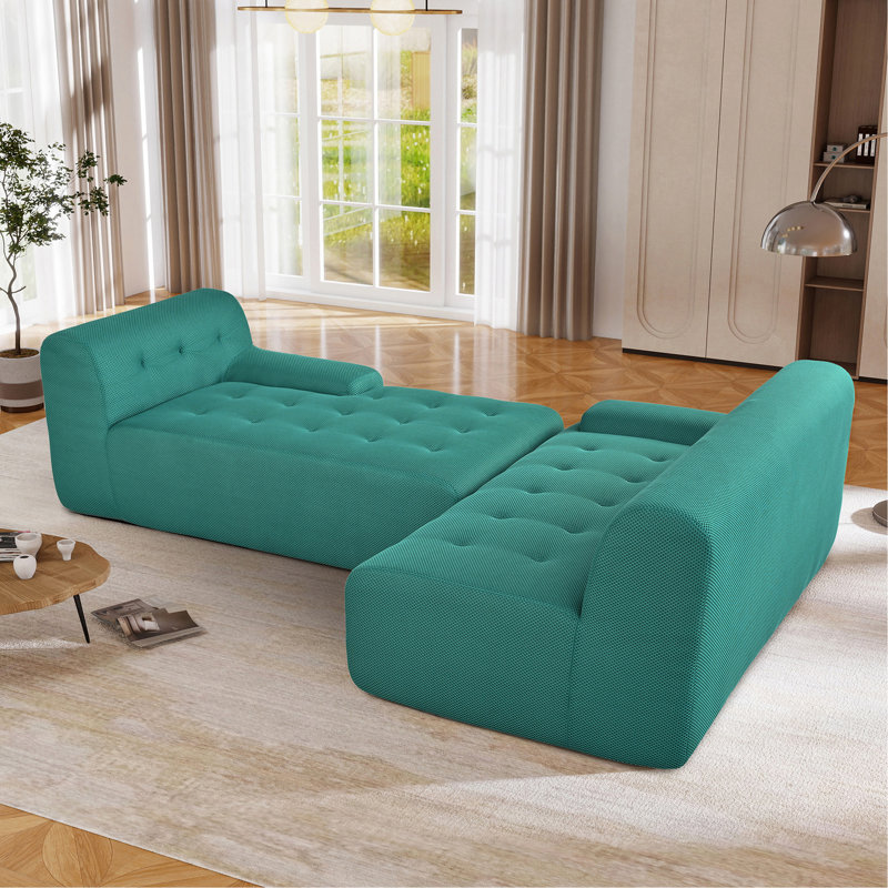 Grand canapé modulaire en L U_Style, Polyester vert