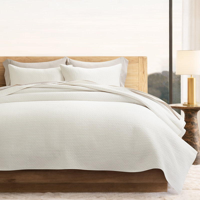100% Cotton Sateen Quilt Set - Lightweight Breathable Coverlet With Pick-Stitch Design, Reversible & Pre-Washed For All-Season Comfort