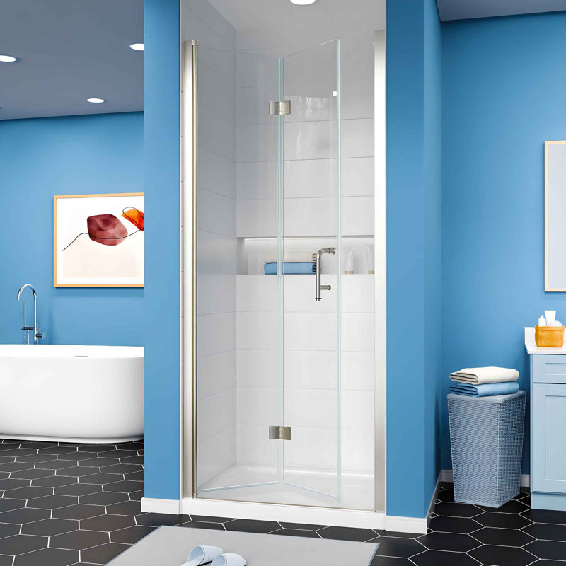 32-33.5 in. W x 72 in. H Frameless Bi-Fold Shower Door in Brushed Nickel with Clear SGCC Tempered Glass, Brushed Nickel