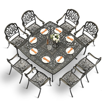 Bloomsbury Market 9-piece Outdoor Furniture Dining Set For 8, All-weather Cast Aluminum Patio Table And Chairs Set With 8 Chairs, 63.98" Large Square