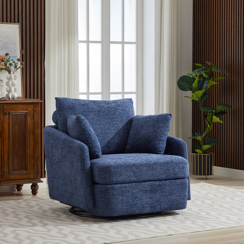 Chaise pivotante rembourrée avec 2 coussins latéraux , Chenille bleue marine