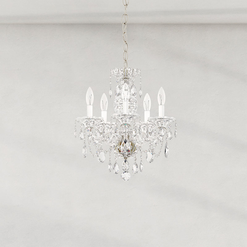 Sterling 5 Light 16in x 18in Chandelier in Gold with Clear Heritage Handcut Crystals, Silver, Chinese (K9)