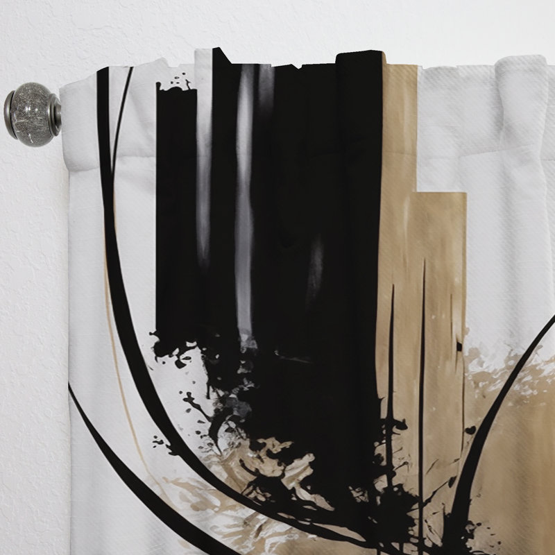 Black, White And Gold Expression II - Modern Room Darkening Abstract Curtain - 1 Panel, L 52 po x L 95 po