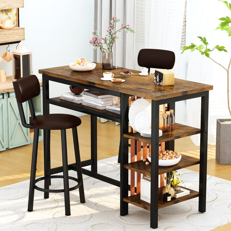 Euphemie Rectangular 15.7'' L x 47.2'' W Dining Set, RusticBrown/Black/Black