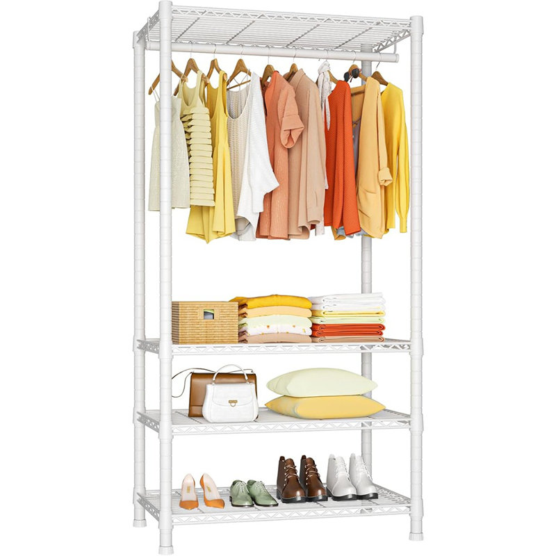 Armoire autoportante robuste - Support à vêtements portatif à 4 niveaux et organisateur pour petits espaces [Blanc] - [Métal / Moderne / Autoportant]