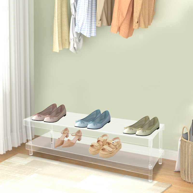 Étagère à chaussures longue en acrylique, support de rangement pour chaussures, étagère à chaussures en acrylique à 2 niveaux