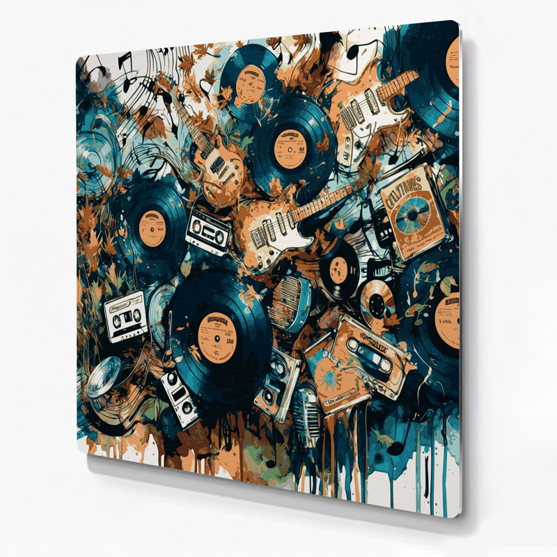 «Music Indie Music Vibes», art mural en métal gris, H 16 po x l 16 po